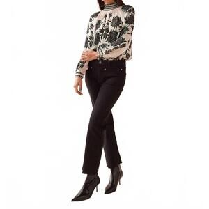 NEW OMIKA women's brooke blouse in white background blue and black multi